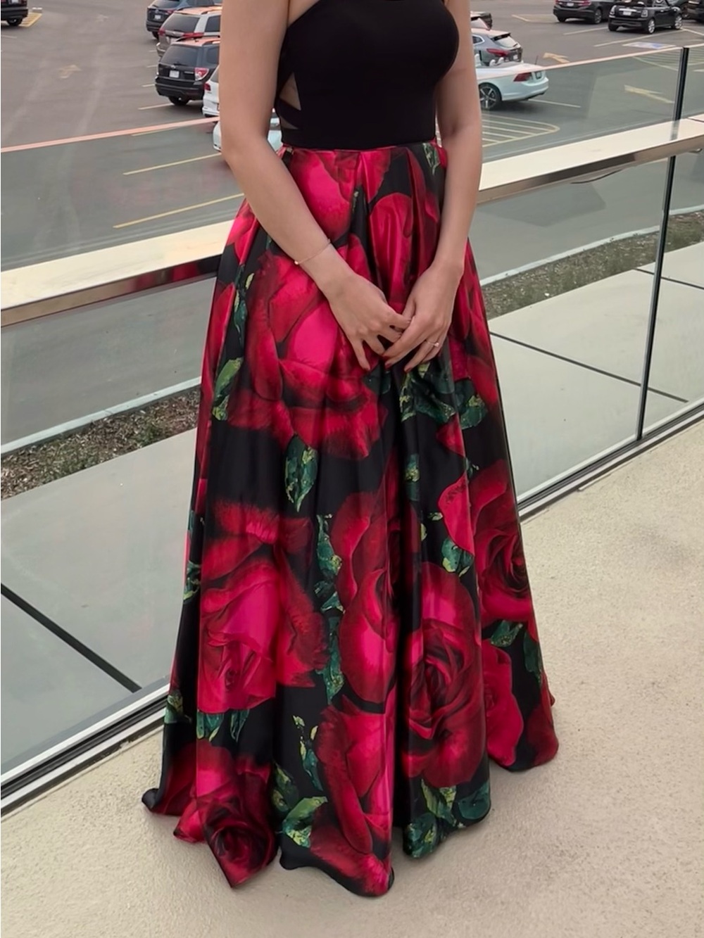 Laura black and red floral gown